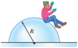 Chapter 8, Problem 34P, GO A boy is initially seated on the top of a hemispherical ice mound of radius R = 13.8 m. He begins 