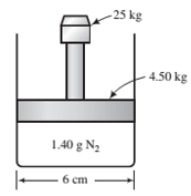 Chapter 7, Problem 7.13P, A piston?tted cylinder with a 6-cm inner diameter contains 1.40 g of nitrogen. The mass of the 