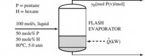 Chapter 8, Problem 8.61P, An equimolar liquid mixture of n-pentane and n-hexane at 80°C and 5.00 atm is fed into a flash , example  1