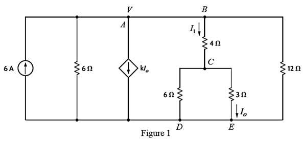 Chapter 2, Problem 129P, Find the value of k in the network in Fig. P2.129 such that the power supplied by the 6-A source is 