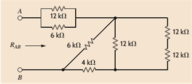 Chapter 2, Problem 2FE.4TP, Find the equivalent resistance of the circuit in Fig. 2PFE-4 at the terminals AB. a. 4k c. 8k b. 12k 