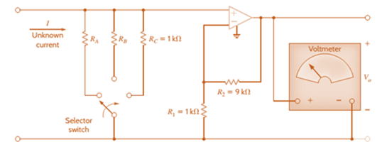 Chapter 4, Problem 44P, The electronic ammeter in Example 4.7 has been modified and is shown in Fig. P4.44. The selector 