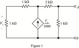 Chapter 5, Problem 83P, Find the ThĂ©venin equivalent of the network in Fig. P5.83 at the terminals AB. 