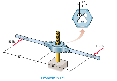 Chapter 2.10, Problem 171P, A die is being used to cut threads on a rod. If 15-lb forces are applied as shown, determine the 