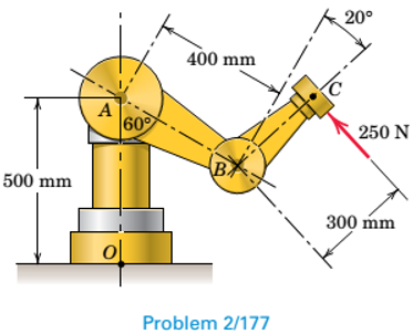 Chapter 2.10, Problem 177P, Calculate the moment MO of the 250-N force about the base point O of the robot. 