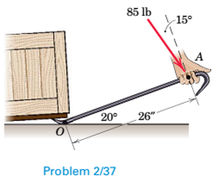 Chapter 2.4, Problem 37P, A man uses a crowbar to lift the corner of a hot tub for maintenance purposes. Determine the moment 