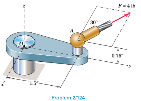 Chapter 2.8, Problem 124P, The 4-lb force is applied at point A of the crank assembly. Determine the moment of this force about 