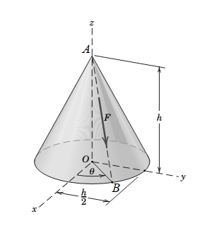 Chapter 2.8, Problem 147P, The force F acts along an element of the right circular cone as shown. Determine the equivalent 