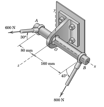 Chapter 2.9, Problem 156P, Determine the force-couple system at O which is equivalent to the two forces applied to the shaft 