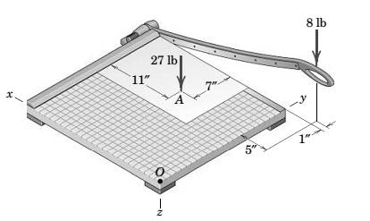 Chapter 2.9, Problem 161P, While cutting a piece of paper, a person exerts the two indicated forces on a paper cutter. Reduce 