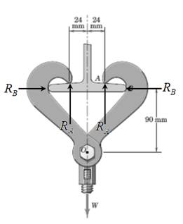 Chapter 3.3, Problem 16P, The pair of hooks is designed for the hanging of loads from horizontal I-beams. If the load W=5kN, 