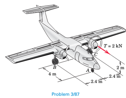 Chapter 3.4, Problem 87P, During a test, the left engine of the twin-engine air-plane is revved up and a 2-kN thrust is 