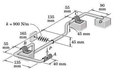 Chapter 3.4, Problem 90P, The spring of modulus k=900N/m is stretched a distance =60 mm when the mechanism is in the position 