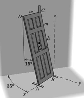 Chapter 3.4, Problem 91P, A homogeneous door of mass m, height h, and width w is leaned against a wall for painting. Small 