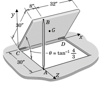 Chapter 3.4, Problem 94P, The uniform 30- by 40-in. trap door weighs 200 lb and is propped open by the light strut AB at the 