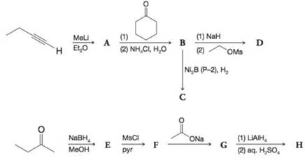 Chapter 12, Problem 23P, 23.	What organic products A-H would you expect from each of the following reactions?



 