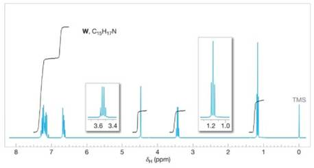 Chapter 20, Problem 45P, 20.45	Compound W is soluble in dilute aqueous HCI and exhibits no peaks in the 3300-3500 region of 