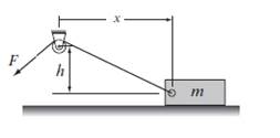 Chapter 11, Problem 12P, A box of mass m is being pulled by a rope as shown. The force F in the rope as a function of x can 