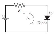 Chapter 5, Problem 35P, Consider the diode circuit shown in the figure. The current iD, and the voltage vDcan be determined 