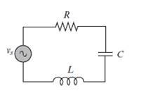 Chapter 9, Problem 15P, An RLC circuit with an alternating voltage source is shown. The source voltage v, is given by 