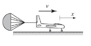 Chapter 9, Problem 36P, An airplane uses a parachute and other means of braking as it slows down on the runway after 
