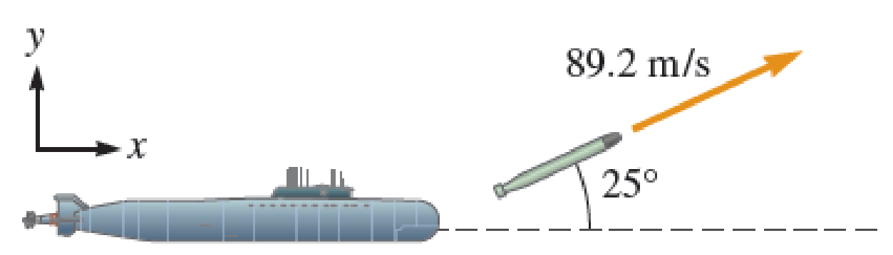 Chapter 10, Problem 42PQ, A submarine with a mass of 6.26  106 kg contains a torpedo with a mass of 354 kg. The submarine 