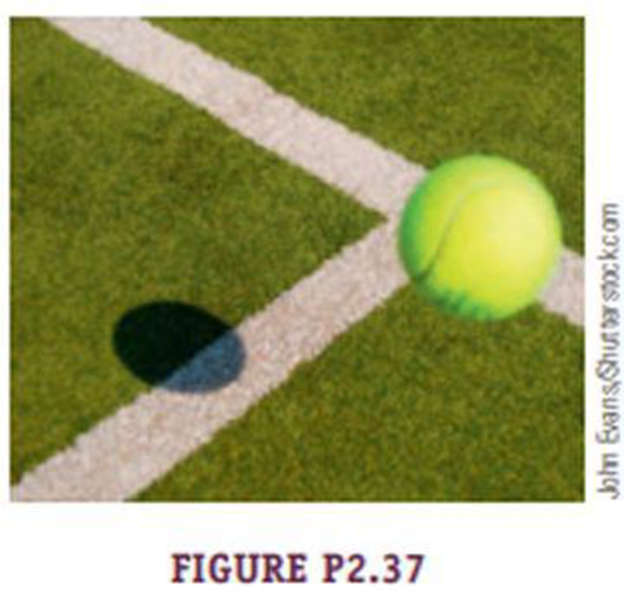 Chapter 2, Problem 37PQ, An electronic line judge camera captures the impact of a 57.0-g tennis ball traveling at 33.0 m/s 