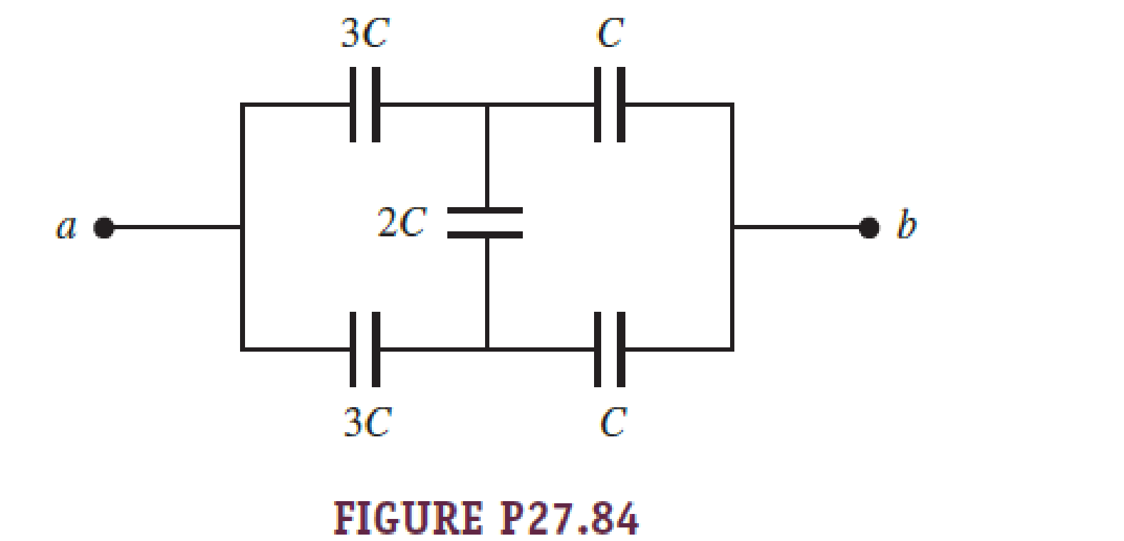 Chapter 27, Problem 84PQ, What is the equivalent capacitance of the five capacitors shown in Figure P27.84? Hint: Note the 