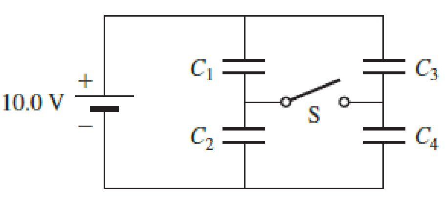 Chapter 27, Problem 85PQ, The circuit in Figure P27.85 shows four capacitors connected to a battery. The switch S is initially 