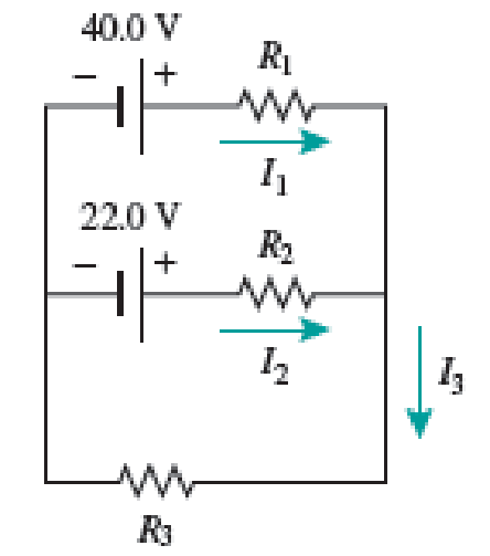 Chapter 29, Problem 41PQ, Figure P29.41 shows three resistors (R1 = 14.0 , R2 = 8.00 , and R3 = 10.0 ) and two batteries 
