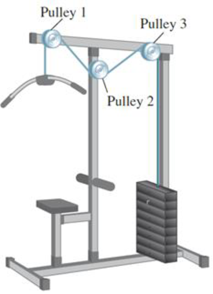 Chapter 5, Problem 48PQ, To get in shape, you head to the local gym to exercise by lifting weights. Using a lat machine (Fig. 
