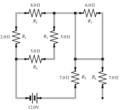 Chapter 28, Problem 38SP, 28.38 [II]	Referring to the circuit in Fig. 28-21, determine (a) the equivalent resistance, (b) the 