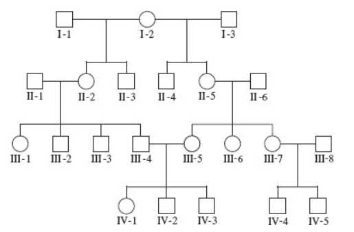 Chapter 27, Problem 25CONQ, A family pedigree is shown here. A. What is the inbreeding coefficient for individual IV-3? B. Based 