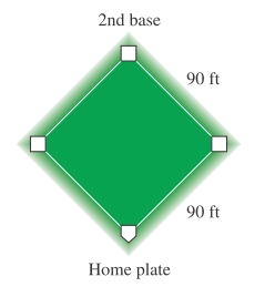 Chapter 10.3, Problem 81PE, 81.	On a baseball diamond, the bases are 90 ft apart. Find the exact distance from home plate to 