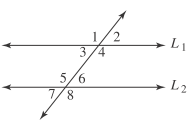 Chapter A.3, Problem 9SP, Refer to the figure. Assume that lines L 1 and L 2 are parallel. Given that m ( ∠ 3 ) , = 23 ° , 