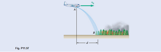 Chapter 11.4, Problem 11.97P, An airplane used to drop water on brushfires is flying horizontally in a straight line at 130 knots 