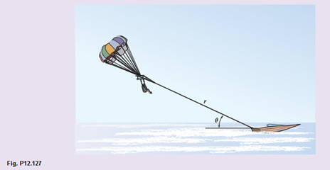 Chapter 12, Problem 12.127RP, The parasailing system shown uses a winch to pull the rider in toward the boat, which is traveling 