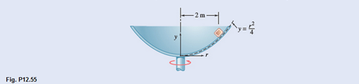 Chapter 12.1, Problem 12.55P, A 3-kg block is at rest relative to a parabolic dish which rotates at a constant rate about a 