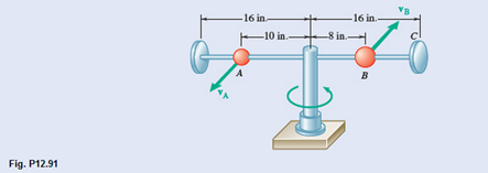 Chapter 12.2, Problem 12.91P, A 1-Ib ball A and a 2-Ib ball B are mounted on a horizontal rod that rotates freely about a vertical 