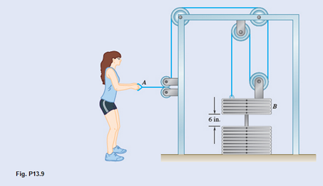 Chapter 13.1, Problem 13.9P, An athlete is holding 30 lb of weights at a height of 6 inches above the stack as shown. To lower 