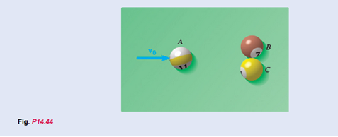 Chapter 14.2, Problem 14.44P, In a game of pool, ball A is moving with the velocity v0=v0i when it strikes balls B and C, which 