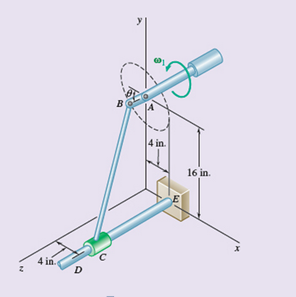 Chapter 15, Problem 15.258RP, Rod BC of length 24 in. is connected by ball -and-socket joints to a rotating arm AB and to a collar 