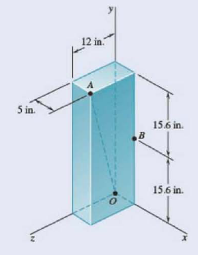 Chapter 15.1, Problem 15.12P, The rectangular block shown rotates about the diagonal OA with a constant angular velocity of 6.76 
