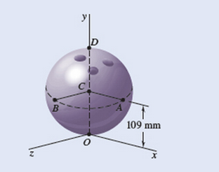 Chapter 15.6, Problem 15.184P, The bowling ball shown rolls without slipping on the horizontal xz plane with an angular velocity, 