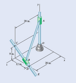 Chapter 15.6, Problem 15.203P, Rod AB of length 25 in. is connected by ball -and-socket joints to collars A and B, which slide 