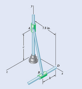 Chapter 15.6, Problem 15.204P, Rod AB has a length of 13 in. and is connected by ball -and-socket joints to collars A and B that 