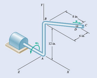 Chapter 15.7, Problem 15.226P, The bent pipe shown rotates at the constant rate 1=10 rad/s. Knowing that a ball bearing D moves in 