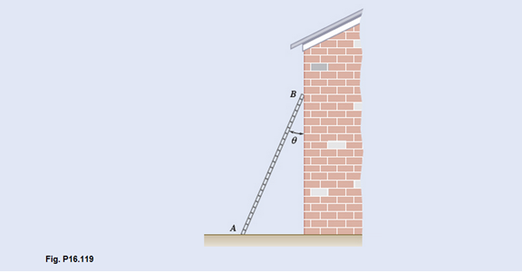 Chapter 16.2, Problem 16.119P, A 40-lb ladder rests against a wall when the bottom begins to slide out. The ladder is 30 ft long 
