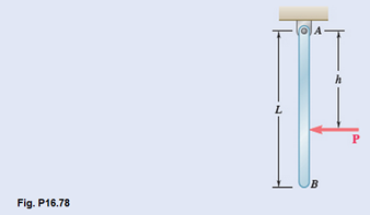 Chapter 16.2, Problem 16.78P, A uniform slender rod of length L=36 in. and weight W=4lb hangs freely from a hinge at A. If a force 