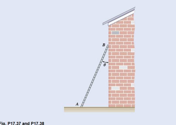 Chapter 17.1, Problem 17.37P, A 5-m-long ladder has a mass of 15 kg and is placed against a house at an angle =20 . Knowing that 